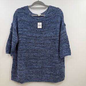 J. Jill Pure Jill Indigo blue open knit sweater top size L Large NWT